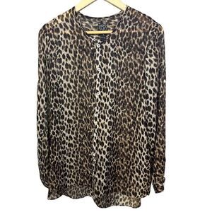 CLARA SUNWOO Women’s Animal Print Button Down Top/Coverup Brown Size Medium